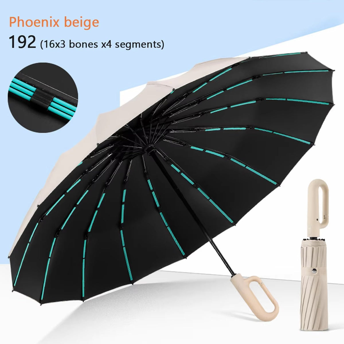 Heavy-Duty Windproof Automatic Open Umbrella with 47-Inch Canopy – Reinforced Storm Protection, One-Touch Deploy, Compact 15-Inch Fold for | Thomler