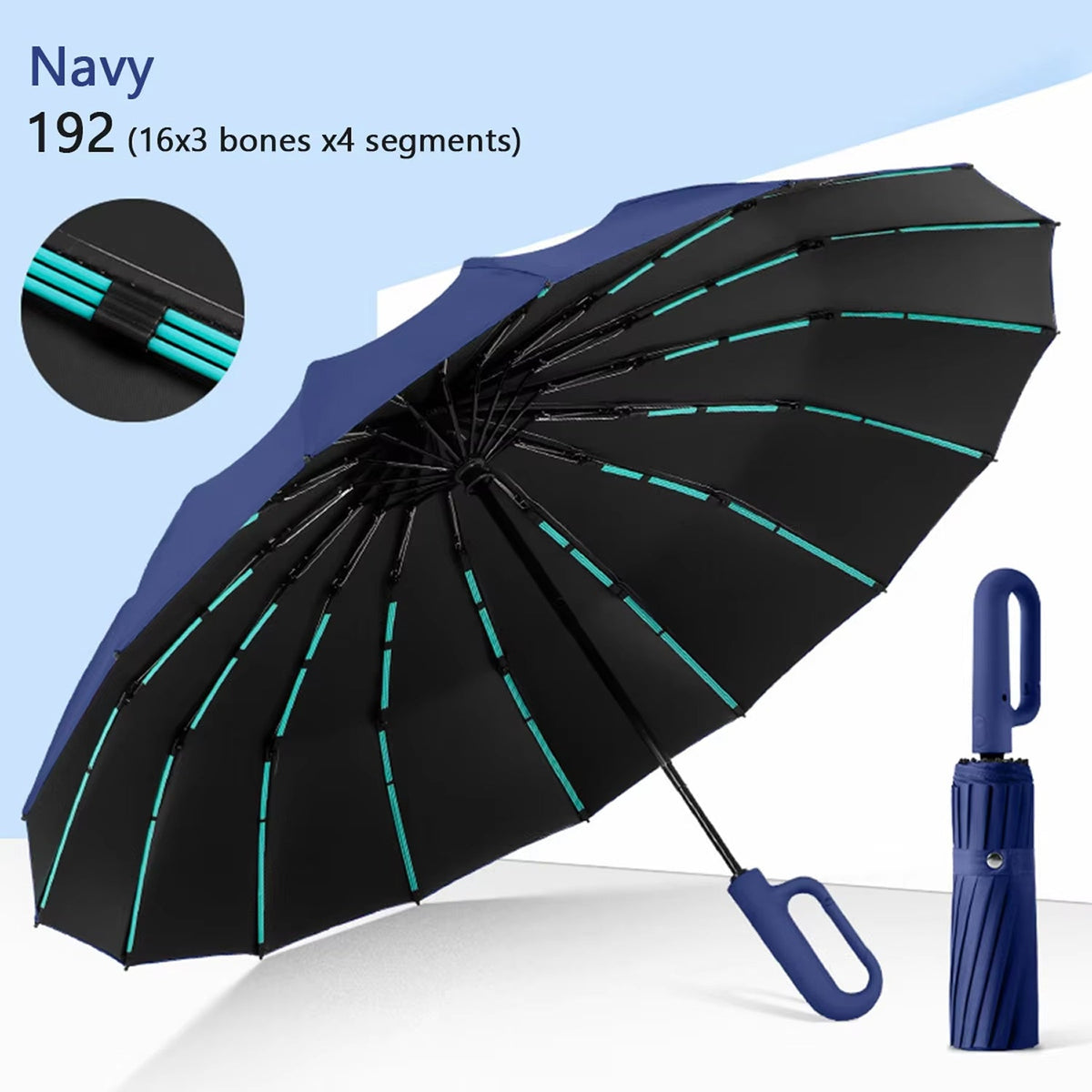 Heavy-Duty Windproof Automatic Open Umbrella with 47-Inch Canopy – Reinforced Storm Protection, One-Touch Deploy, Compact 15-Inch Fold for | Thomler