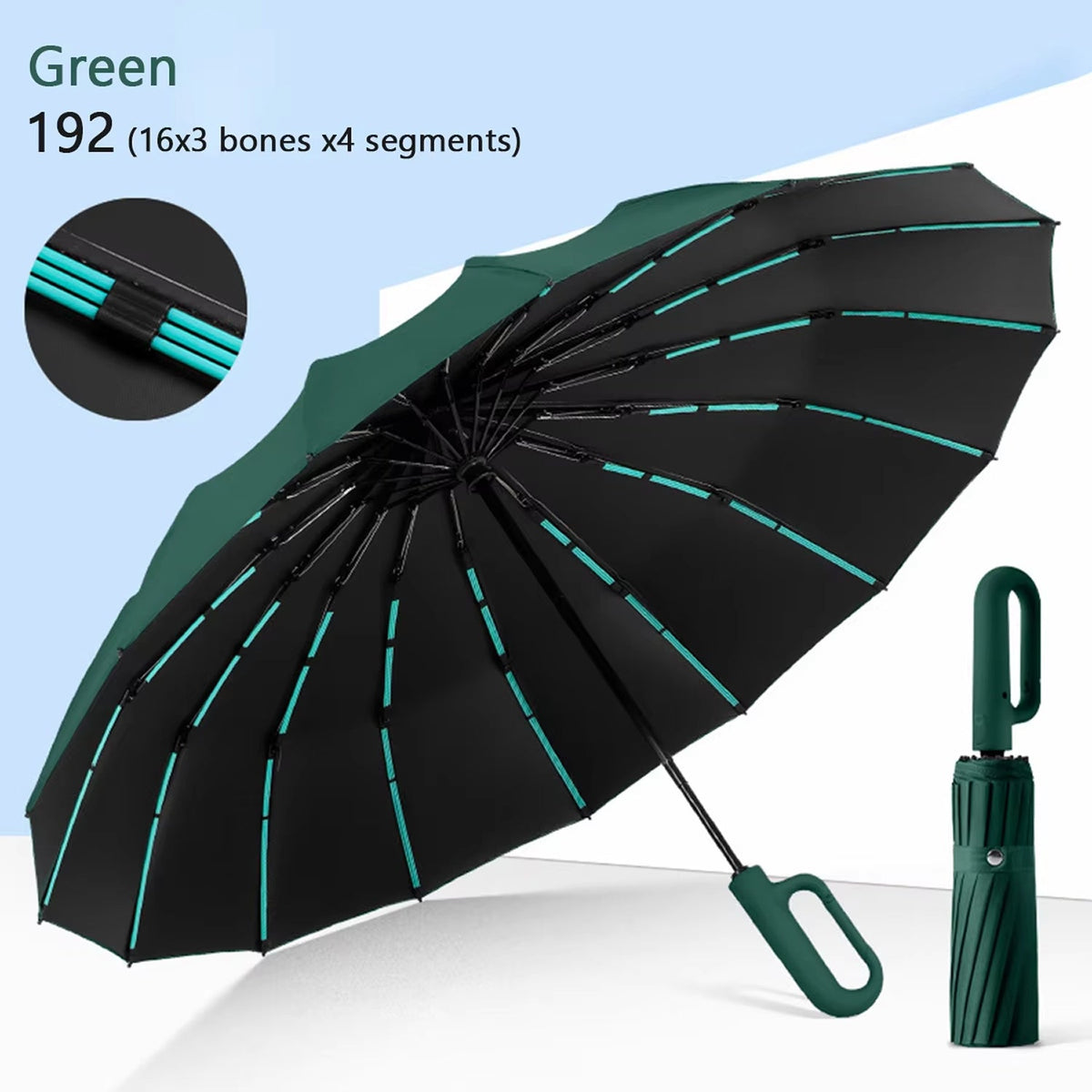 Heavy-Duty Windproof Automatic Open Umbrella with 47-Inch Canopy – Reinforced Storm Protection, One-Touch Deploy, Compact 15-Inch Fold for | Thomler