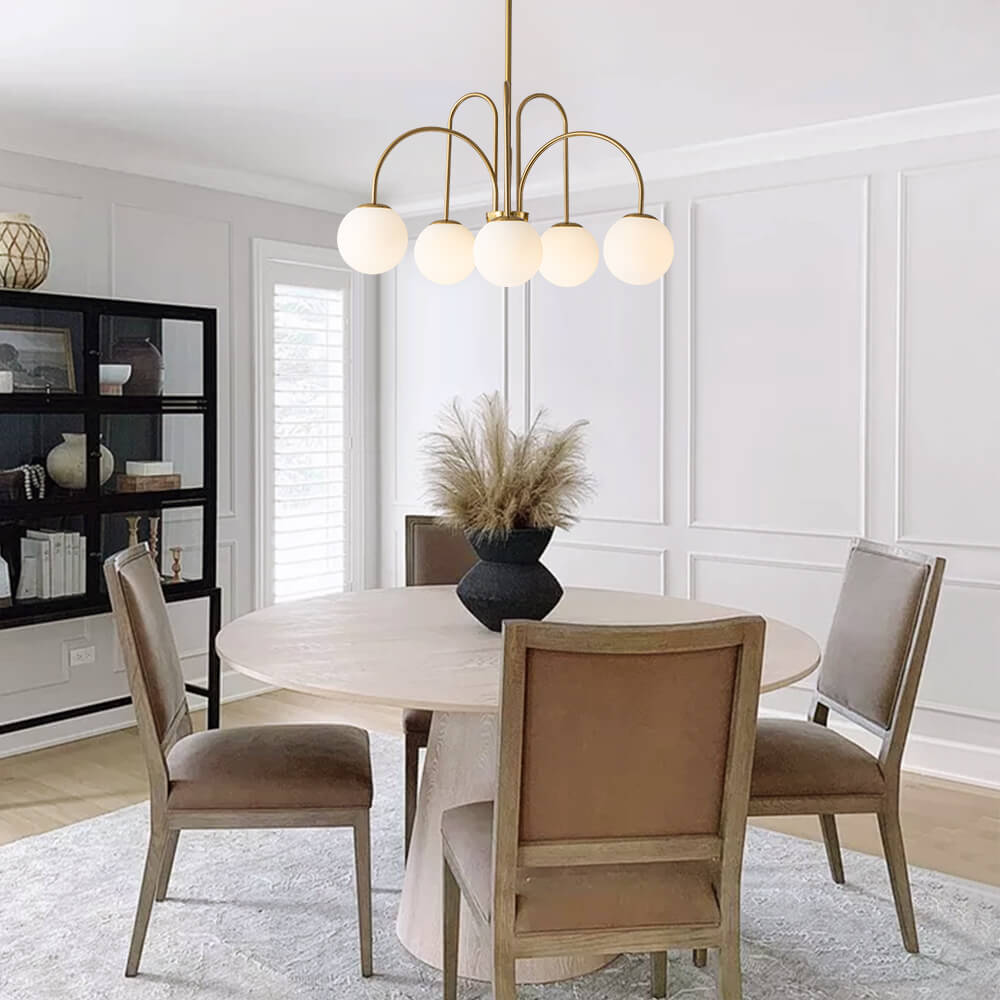 Chandelier Metal Glass 98.0 cm Black Brass Dining Room Living Room 10 Light Opal Globe Dimmable Ceiling Pendant | Thomler