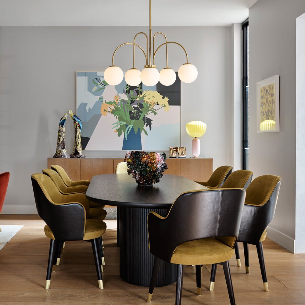 Chandelier Metal Glass 98.0 cm Black Brass Dining Room Living Room 10 Light Opal Globe Dimmable Ceiling Pendant | Thomler
