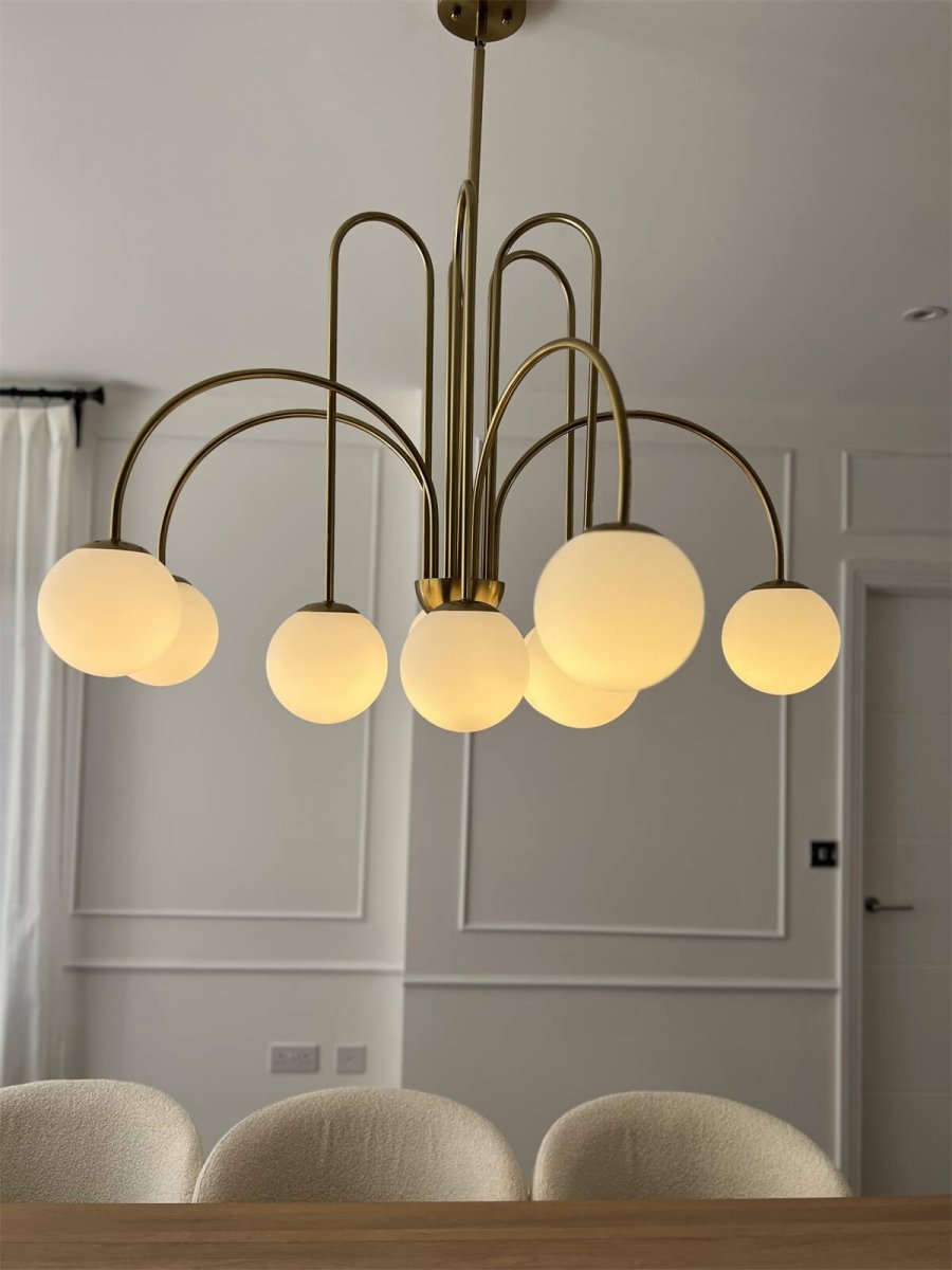 Chandelier Metal Glass 98.0 cm Black Brass Dining Room Living Room 10 Light Opal Globe Dimmable Ceiling Pendant | Thomler