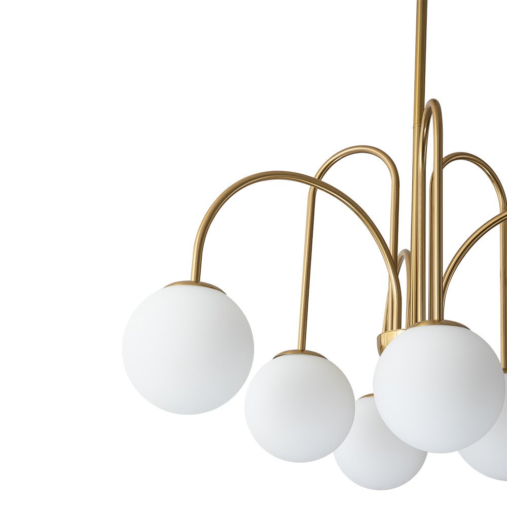 Chandelier Metal Glass 98.0 cm Black Brass Dining Room Living Room 10 Light Opal Globe Dimmable Ceiling Pendant | Thomler