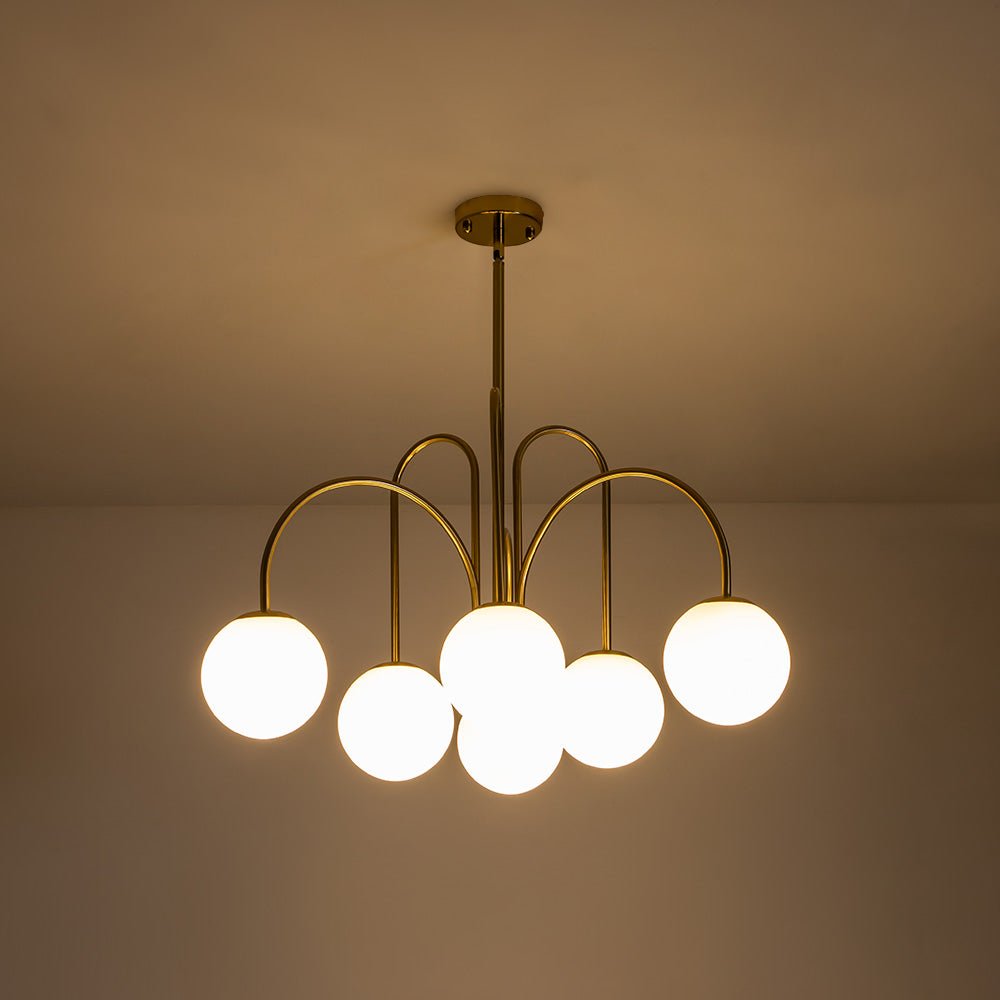 Chandelier Metal Glass 98.0 cm Black Brass Dining Room Living Room 10 Light Opal Globe Dimmable Ceiling Pendant | Thomler