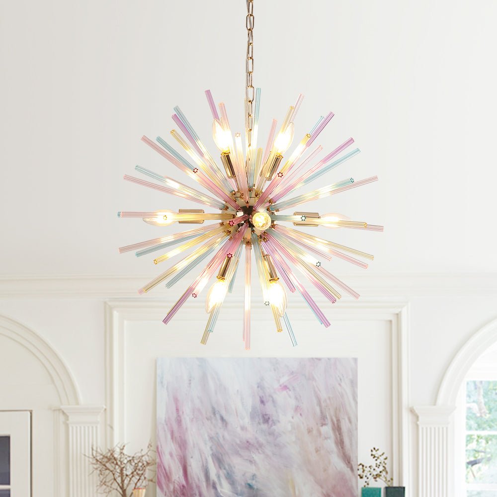 Kroonluchter Sputnik Regenboog 12-Lichts Messing Kleurrijk 56cm Woonkamer Eetkamer Dimbaar