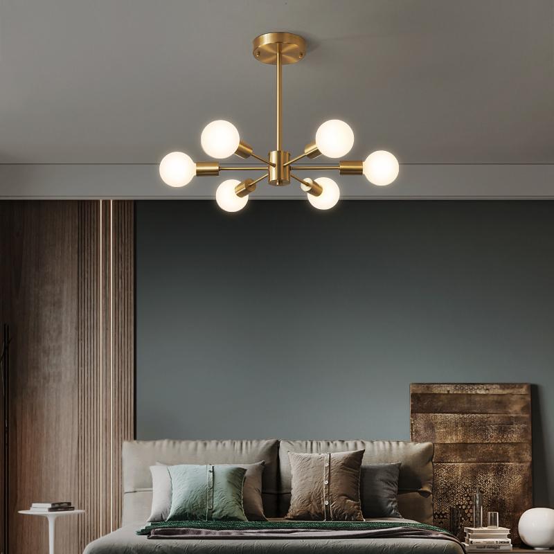 Ceiling Light Metal 44.0 cm Brass Six-Arm Indoor Dining Room Living Room Chandelier Modern Pendant Lighting Fixture | Thomler