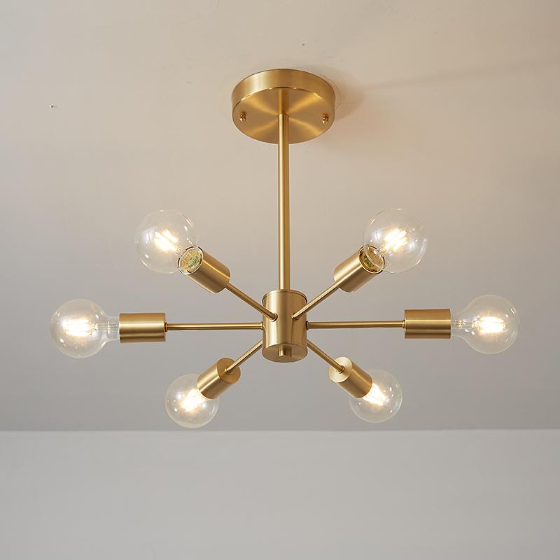 Ceiling Light Metal 44.0 cm Brass Six-Arm Indoor Dining Room Living Room Chandelier Modern Pendant Lighting Fixture | Thomler