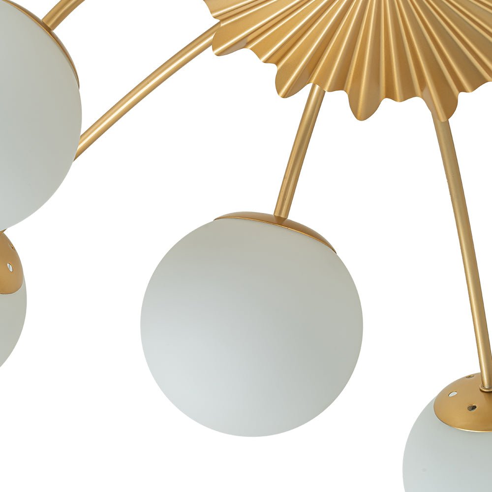 Ceiling Lamp Metal And Glass 100.0 cm Brass Living Room Dining Room 12 Light Dimmable Semi Flush Opal Globe Fixture | Thomler
