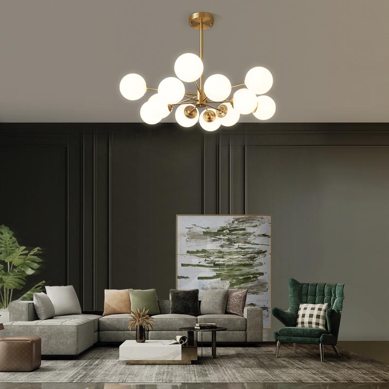 Pendant Light Glass Two-Tier 90.0 cm Opal Globes Brass Finish Dining Room Living Room Ceiling Lamp | Thomler