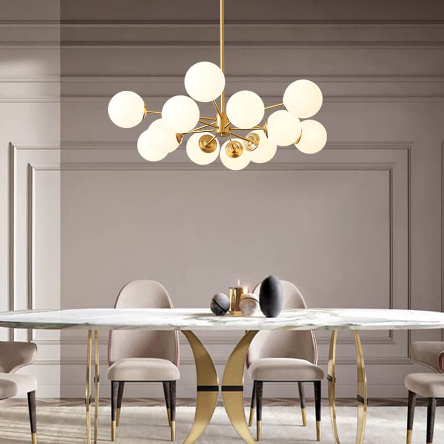 Pendant Light Glass Two-Tier 90.0 cm Opal Globes Brass Finish Dining Room Living Room Ceiling Lamp | Thomler