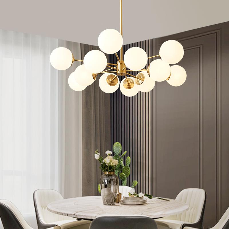 Pendant Light Glass Two-Tier 90.0 cm Opal Globes Brass Finish Dining Room Living Room Ceiling Lamp | Thomler