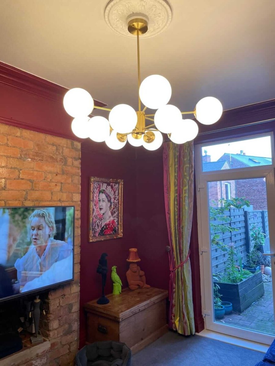 Pendant Light Glass Two-Tier 90.0 cm Opal Globes Brass Finish Dining Room Living Room Ceiling Lamp | Thomler