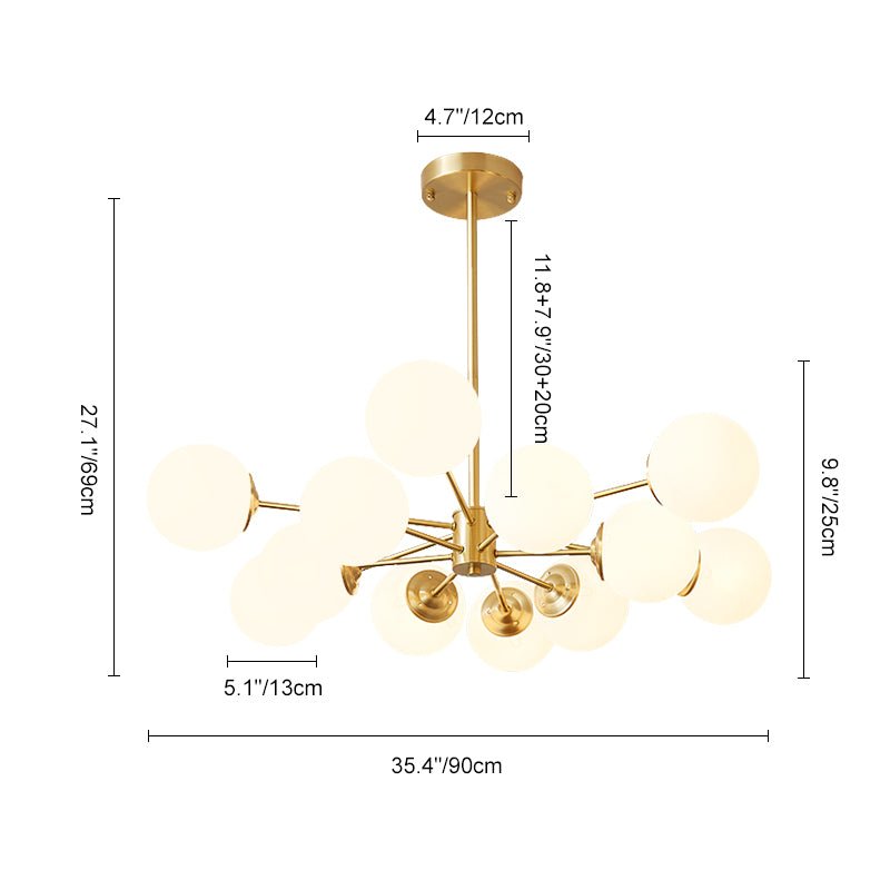 Pendant Light Glass Two-Tier 90.0 cm Opal Globes Brass Finish Dining Room Living Room Ceiling Lamp | Thomler