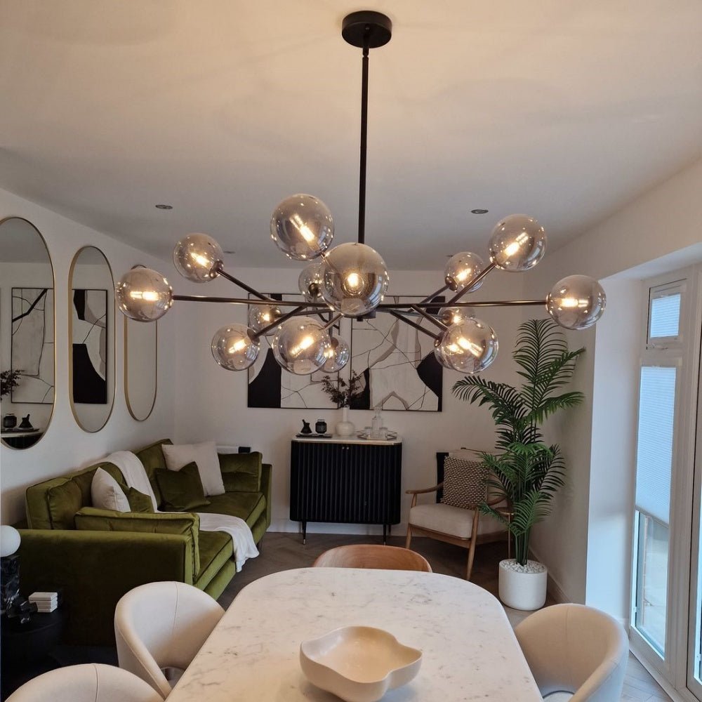 Chandelier Light Glass 112.0 cm Black Dining Room Kitchen Island Sputnik Pendant Ceiling Lamp Dimmable G9 | Thomler