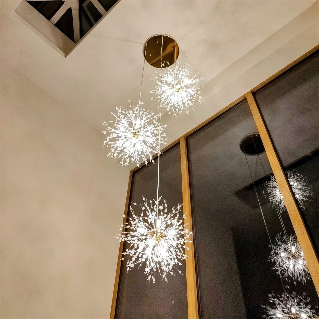 Chandelier Metal 300.0 cm Adjustable Antique Brass Hallway Stairwell Living Room Dandelion Firework Cluster Pendant Light | Thomler