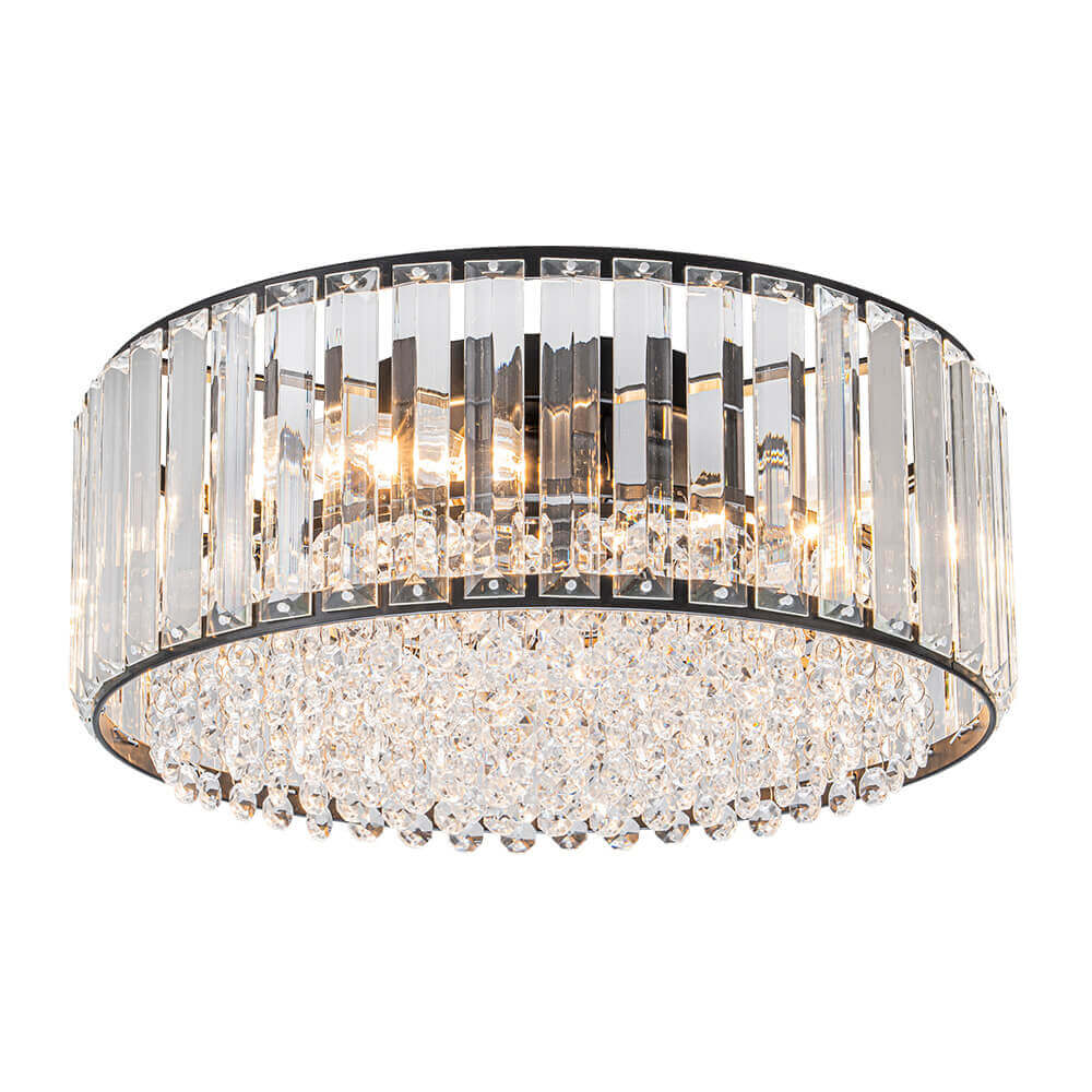 Plafondlamp Kristal Rond 3-Lichts Zwart Chroom Dimbaar 35cm Woonkamer Slaapkamer Modern