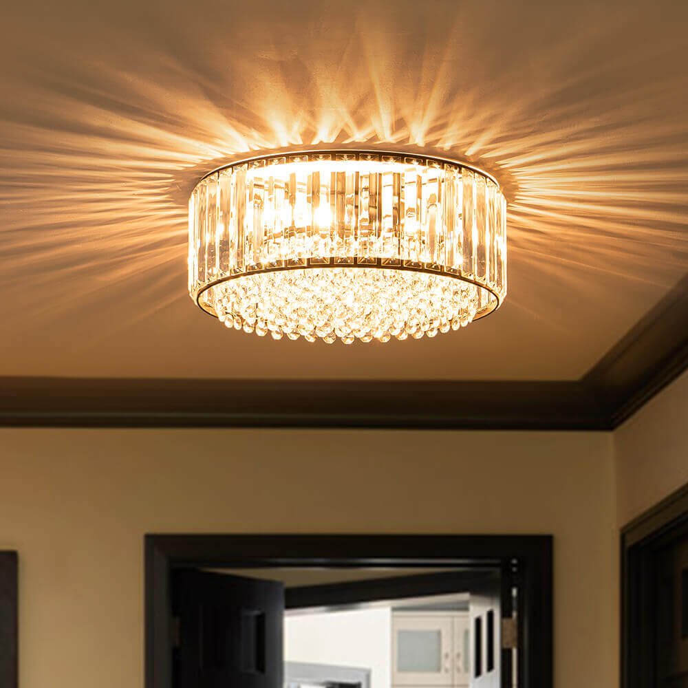 Plafondlamp Kristal Rond 3-Lichts Zwart Chroom Dimbaar 35cm Woonkamer Slaapkamer Modern