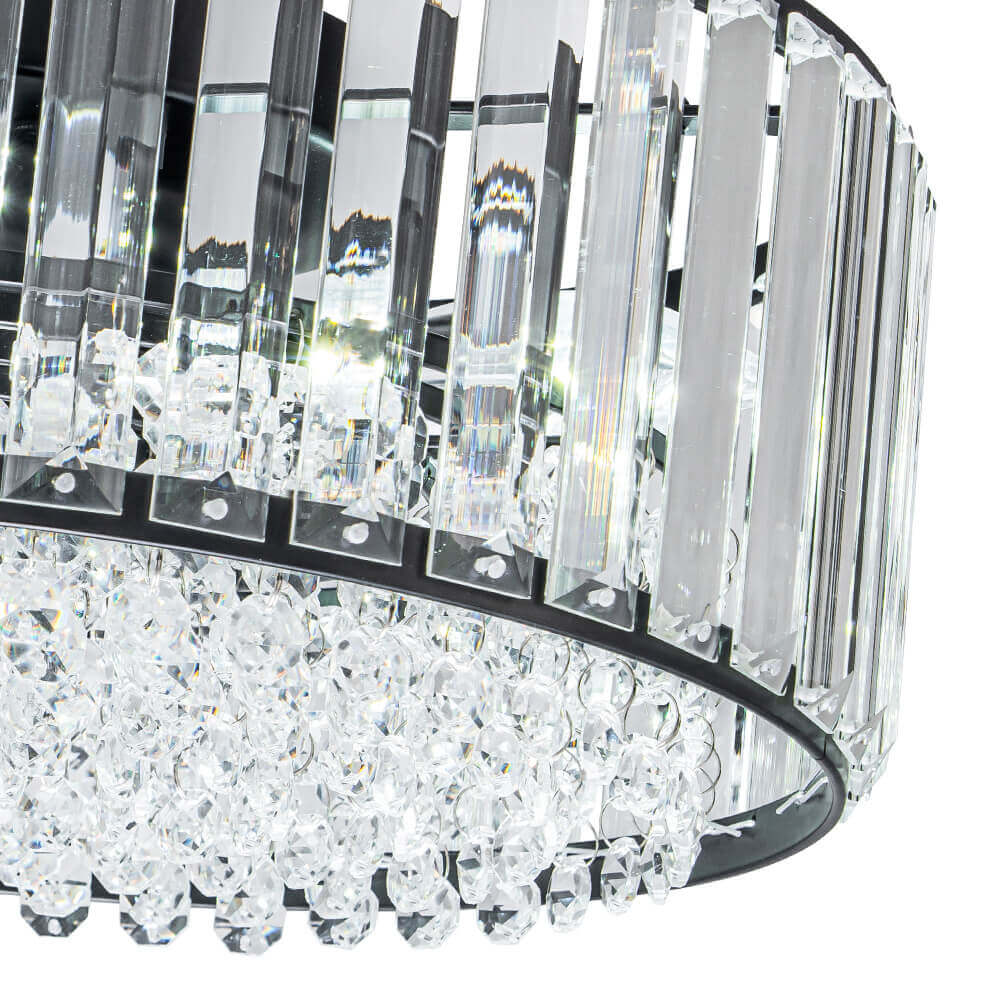 Plafondlamp Kristal Rond 3-Lichts Zwart Chroom Dimbaar 35cm Woonkamer Slaapkamer Modern