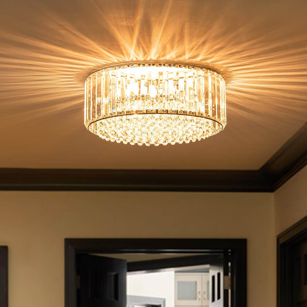 Plafondlamp Kristal Rond 3-Lichts Zwart Chroom Dimbaar 35cm Woonkamer Slaapkamer Modern