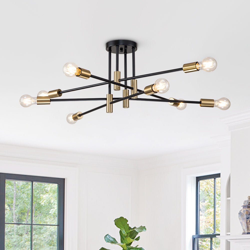Ceiling Lamp Metal 62–103 cm Black Semi-Flush Living Room Dining Room Retro Modern Dimmable Lighting Fixture | Thomler