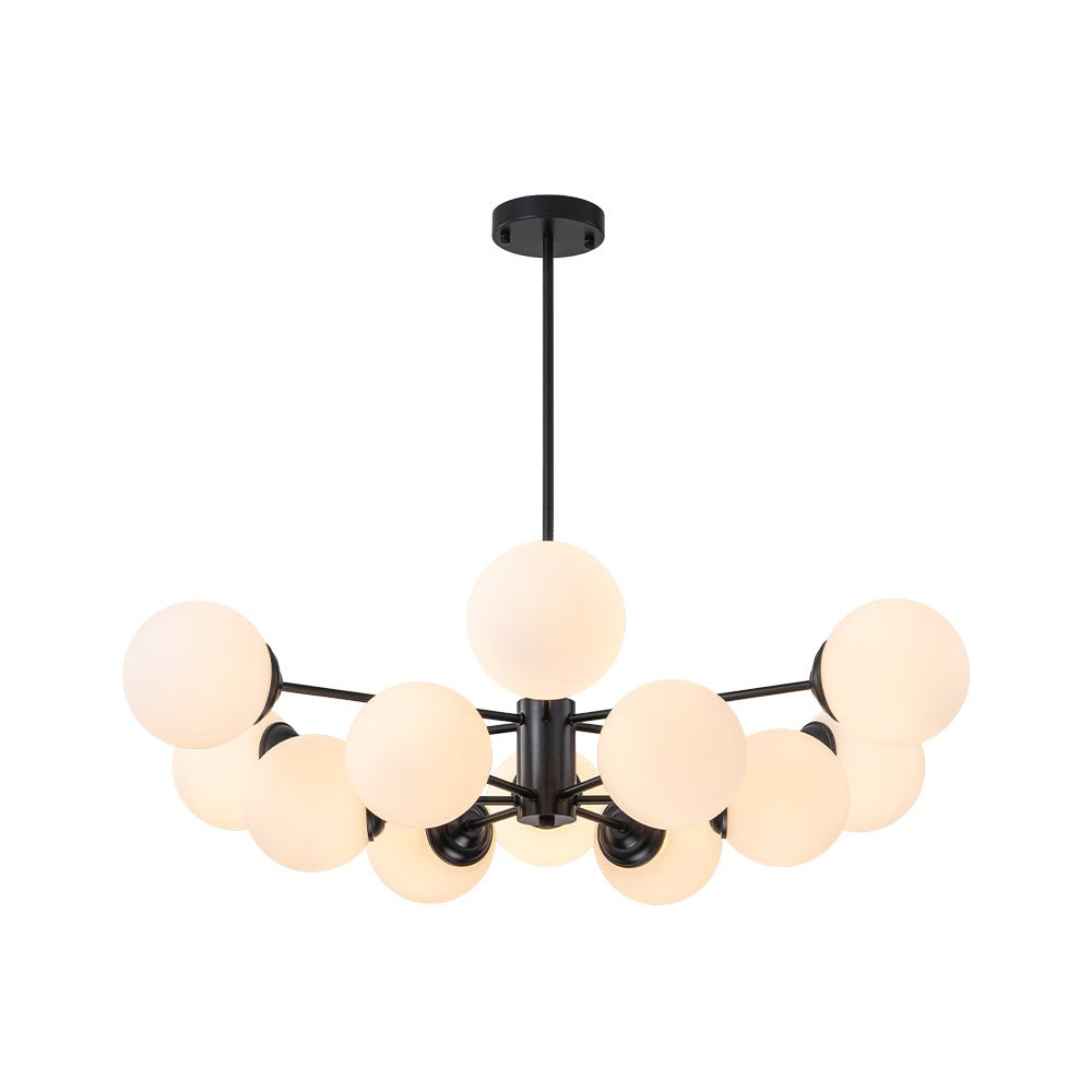 Chandelier Metal Glass 90.0 cm Gold Or Black Dining Room Sputnik Pendant Light Opal Globe Dimmable Ceiling Fixture | Thomler