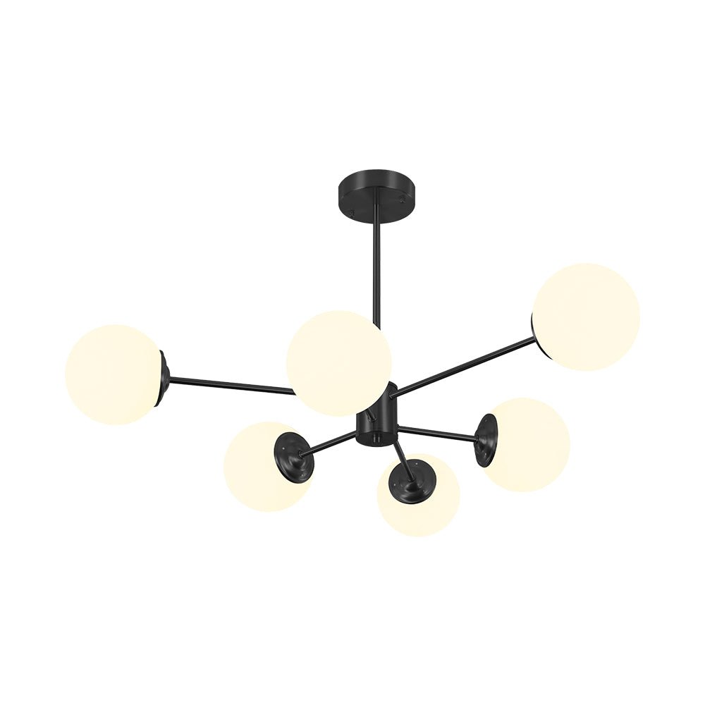 Chandelier Metal Glass 90.0 cm Gold Or Black Dining Room Sputnik Pendant Light Opal Globe Dimmable Ceiling Fixture | Thomler