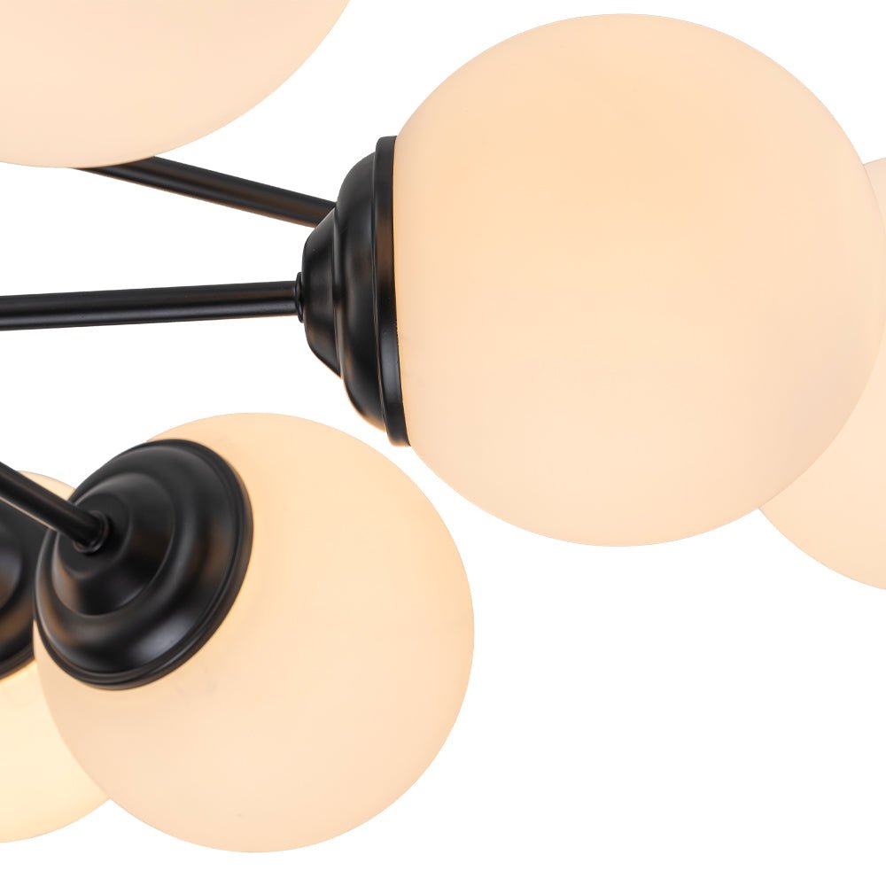 Chandelier Metal Glass 90.0 cm Gold Or Black Dining Room Sputnik Pendant Light Opal Globe Dimmable Ceiling Fixture | Thomler