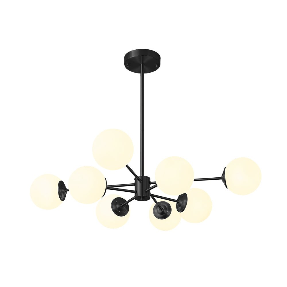 Chandelier Metal Glass 90.0 cm Gold Or Black Dining Room Sputnik Pendant Light Opal Globe Dimmable Ceiling Fixture | Thomler
