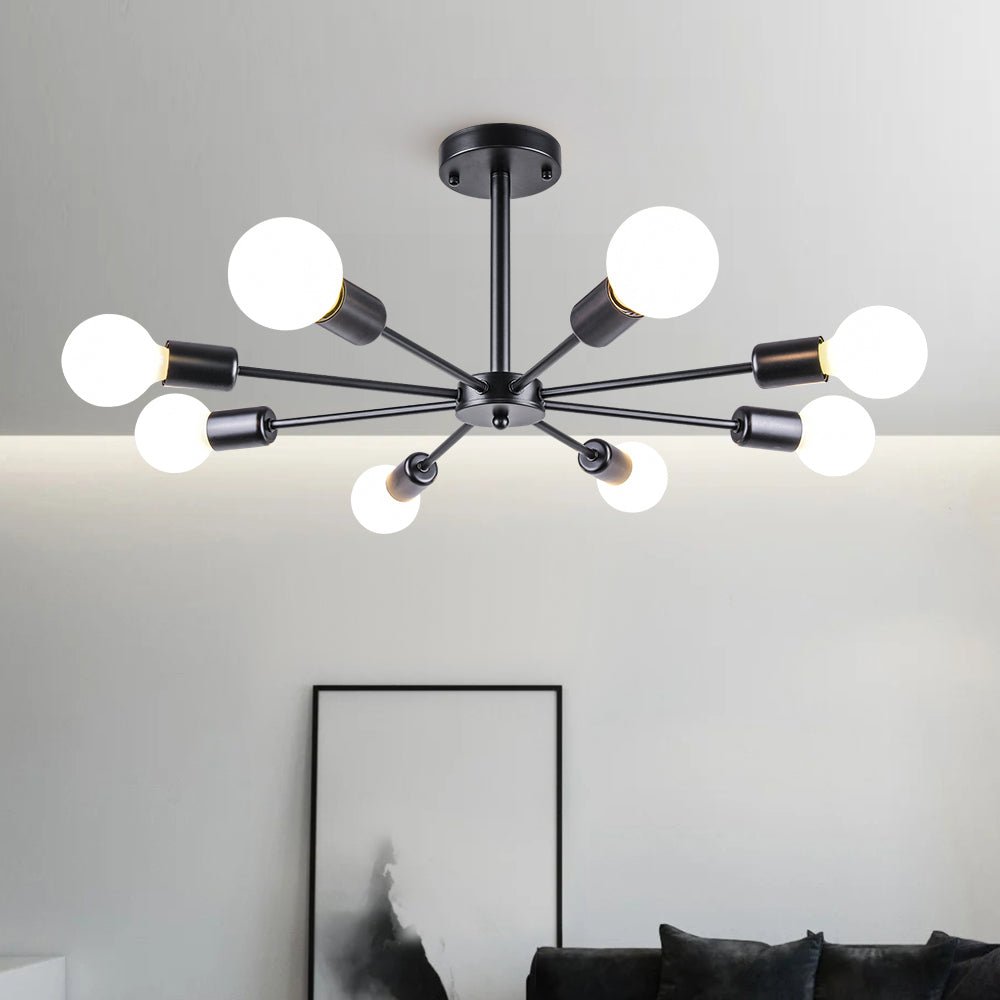 Ceiling Lamp Metal 60.0 cm Black Semi Flush Dining Room Kitchen Sputnik Light Fixture Eight Arm Modern Ceiling Light | Thomler