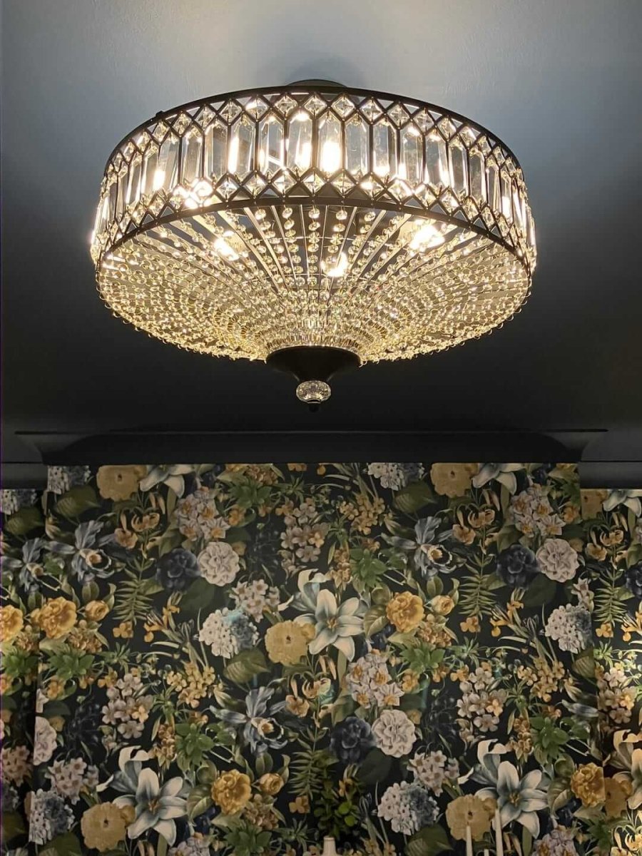 Ceiling Lamp Crystal 50.0 cm Round Drum Black Brass Living Room Bedroom Flush Mount Light Fixture E14 Dimmable | Thomler