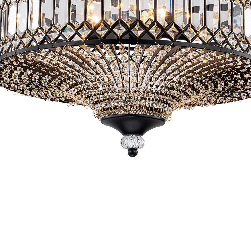 Ceiling Lamp Crystal 50.0 cm Round Drum Black Brass Living Room Bedroom Flush Mount Light Fixture E14 Dimmable | Thomler
