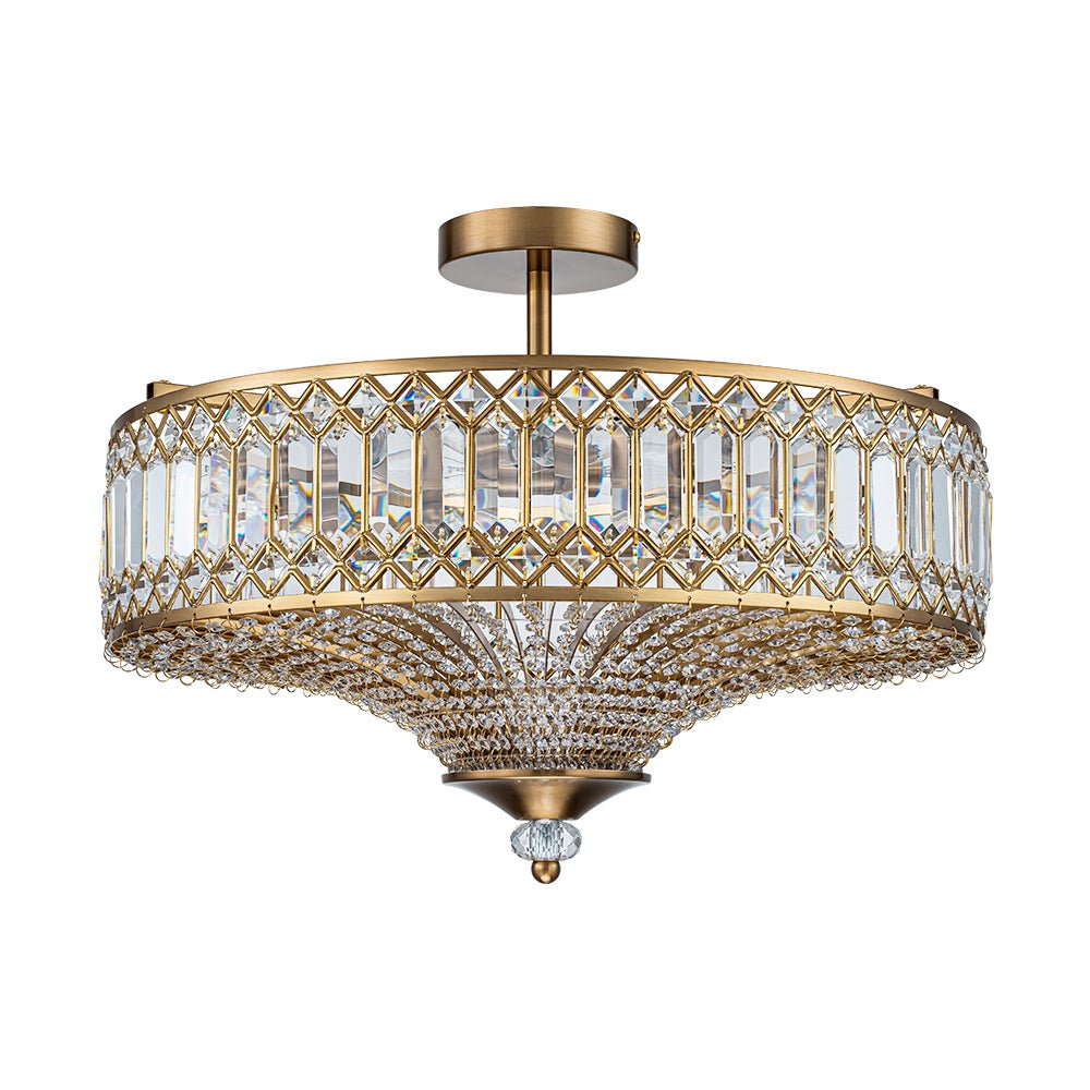 Ceiling Lamp Crystal 50.0 cm Round Drum Black Brass Living Room Bedroom Flush Mount Light Fixture E14 Dimmable | Thomler