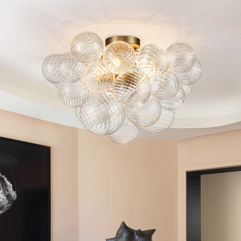 Ceiling Lamp Glass Semi-Flush 53.0 cm Cluster 3-Light Brass Bathroom Living Room Modern Lighting Fixture | Thomler