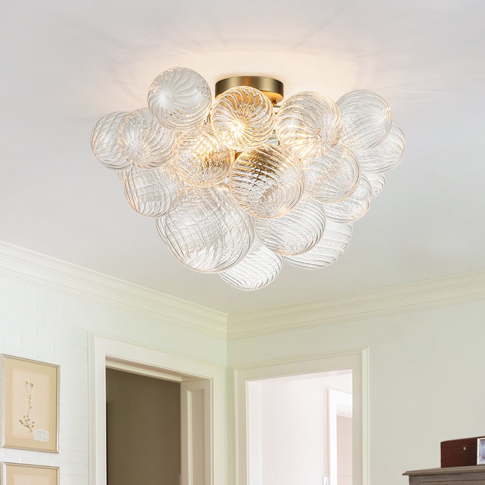 Ceiling Lamp Glass Semi-Flush 53.0 cm Cluster 3-Light Brass Bathroom Living Room Modern Lighting Fixture | Thomler