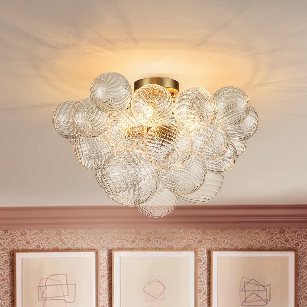Ceiling Lamp Glass Semi-Flush 53.0 cm Cluster 3-Light Brass Bathroom Living Room Modern Lighting Fixture | Thomler