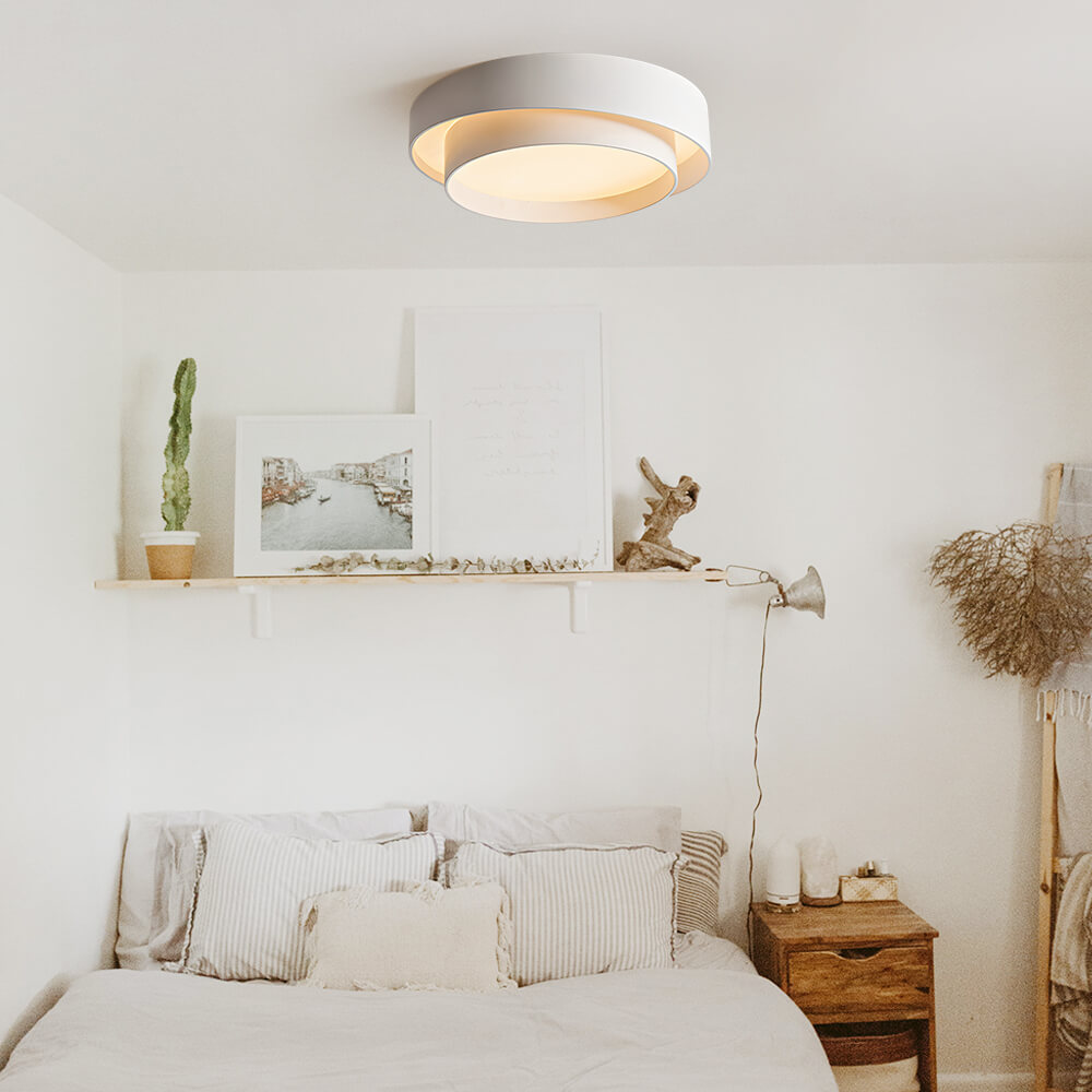 Ceiling Light Metal 39.0 cm Round LED White Grey Black Modern Living Room Bedroom Flush Mount Lamp | Thomler