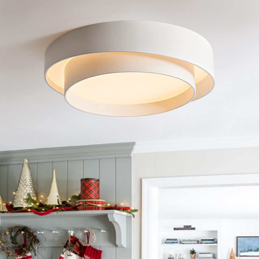 Ceiling Light Metal 39.0 cm Round LED White Grey Black Modern Living Room Bedroom Flush Mount Lamp | Thomler