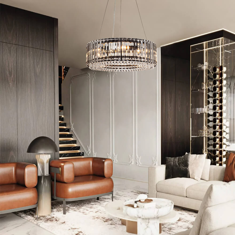 Pendant Chandelier Metal Crystal 50.0 cm Chrome Dining Room Living Area Ceiling Light Adjustable Suspension Glam Lighting Fixture | Thomler