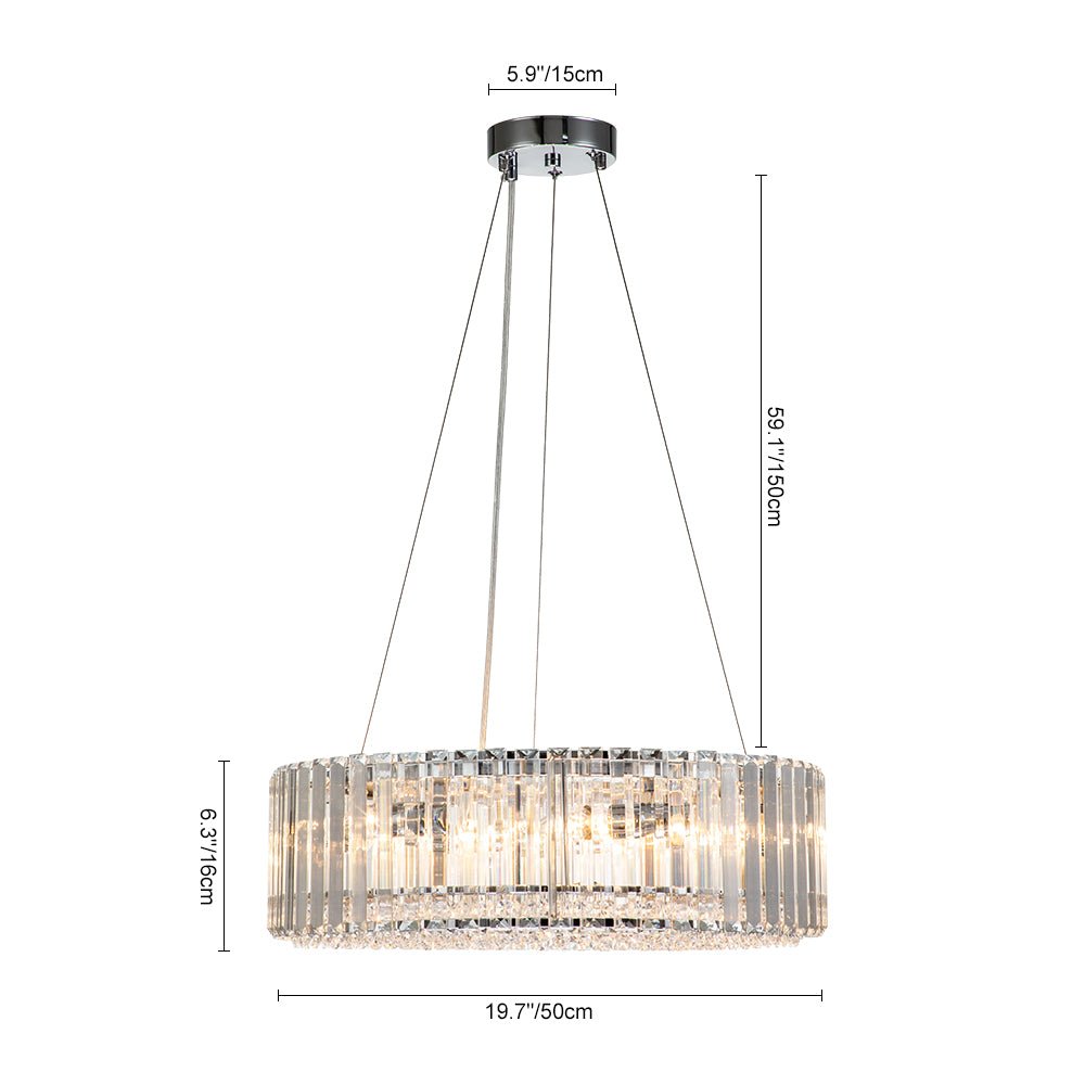 Pendant Chandelier Metal Crystal 50.0 cm Chrome Dining Room Living Area Ceiling Light Adjustable Suspension Glam Lighting Fixture | Thomler