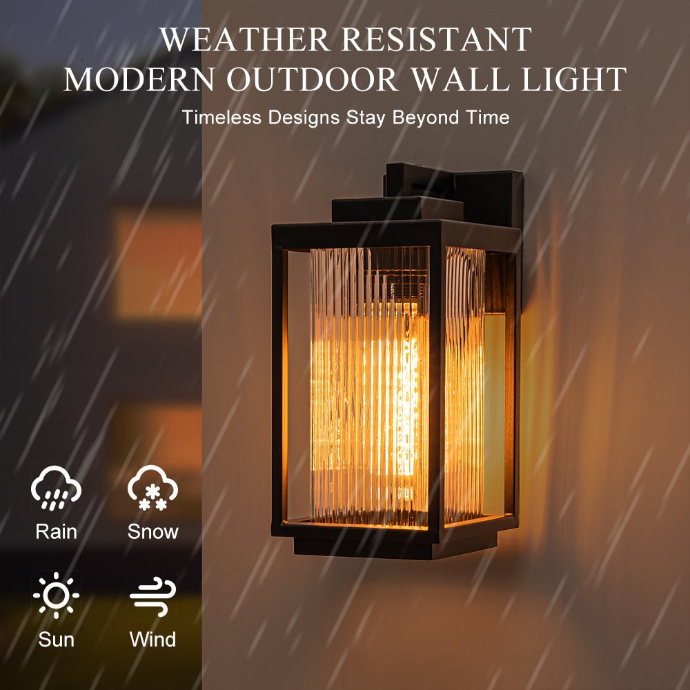 Wall Lamp Metal 32.0 cm Black Front Door Patio Lantern Light E27 Outdoor Weather Resistant Facade Veranda Lighting | Thomler