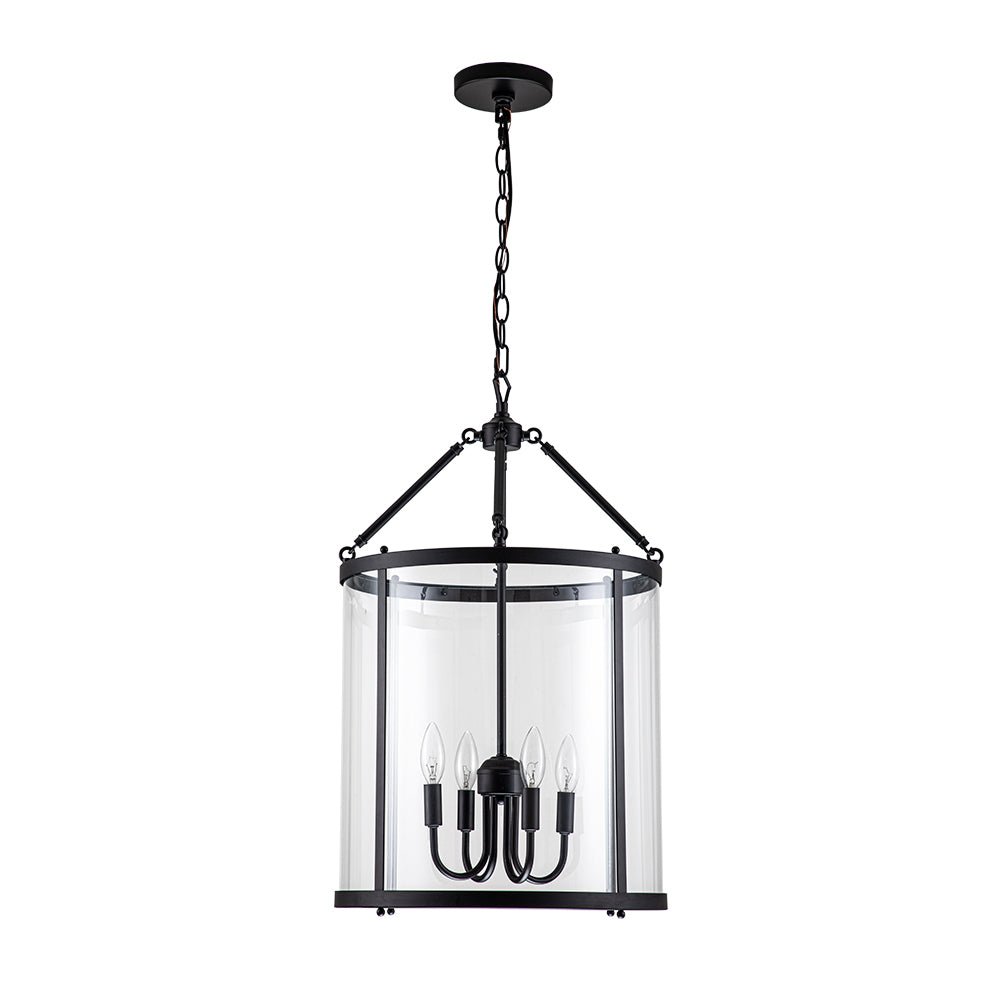 Pendant Light Glass Cylinder 45.0 cm Black Dining Room Kitchen Island Lantern Hanging Ceiling Lamp Dimmable E14 | Thomler