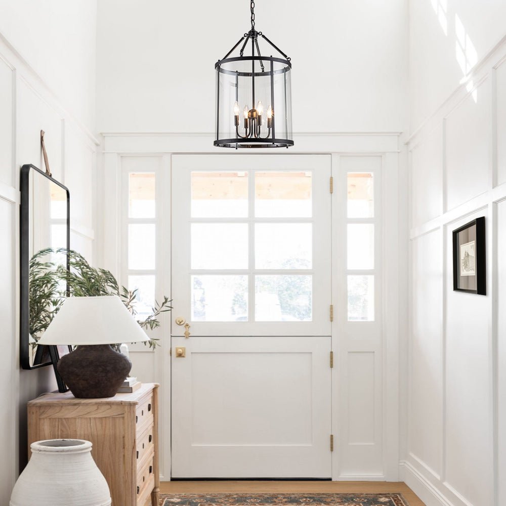 Pendant Light Glass Cylinder 45.0 cm Black Dining Room Kitchen Island Lantern Hanging Ceiling Lamp Dimmable E14 | Thomler