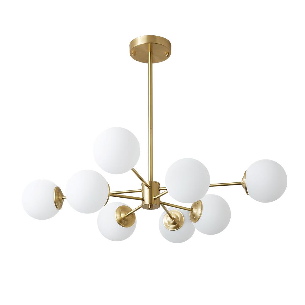 Chandelier Metal Glass 90.0 cm Gold Or Black Dining Room Sputnik Pendant Light Opal Globe Dimmable Ceiling Fixture | Thomler