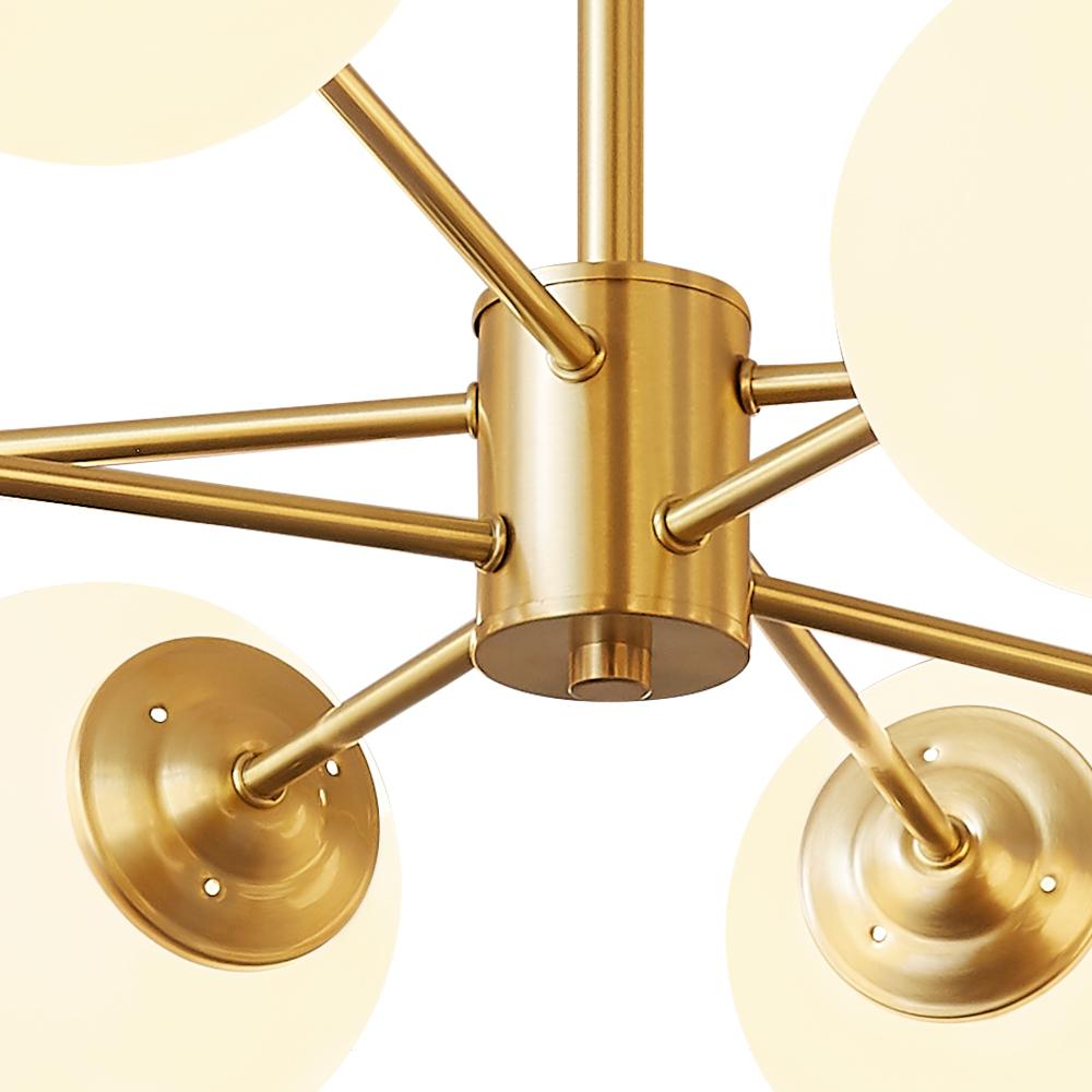 Chandelier Metal Glass 90.0 cm Gold Or Black Dining Room Sputnik Pendant Light Opal Globe Dimmable Ceiling Fixture | Thomler