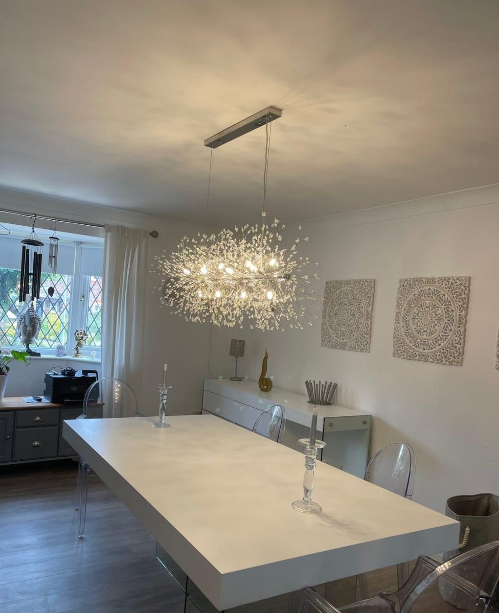 Pendant Light Metal Crystal 92.0 cm 12 Light Gold Chrome Dining Table Kitchen Island Ceiling Lighting | Thomler