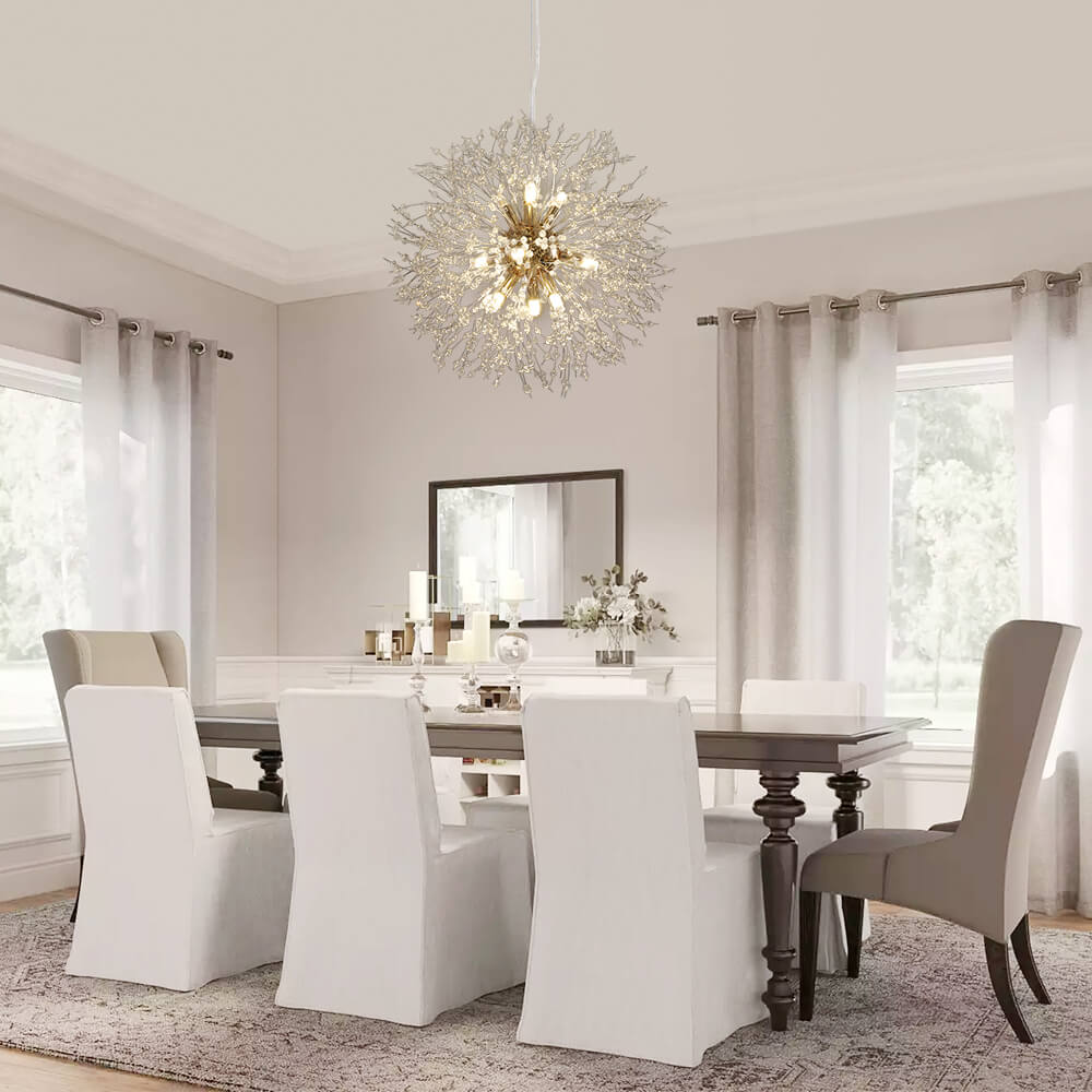 Pendant Chandelier Metal 60.0 cm Gold Dining Room Dandelion Ceiling Light Adjustable G9 Hanging Lamp Modern Sputnik Style | Thomler