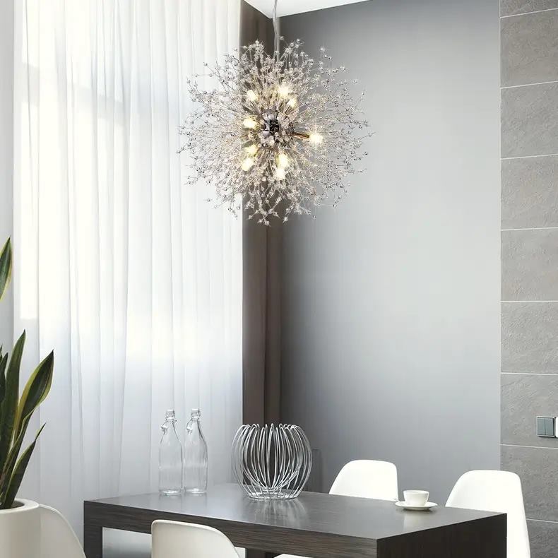 Pendant Chandelier Metal 60.0 cm Gold Dining Room Dandelion Ceiling Light Adjustable G9 Hanging Lamp Modern Sputnik Style | Thomler