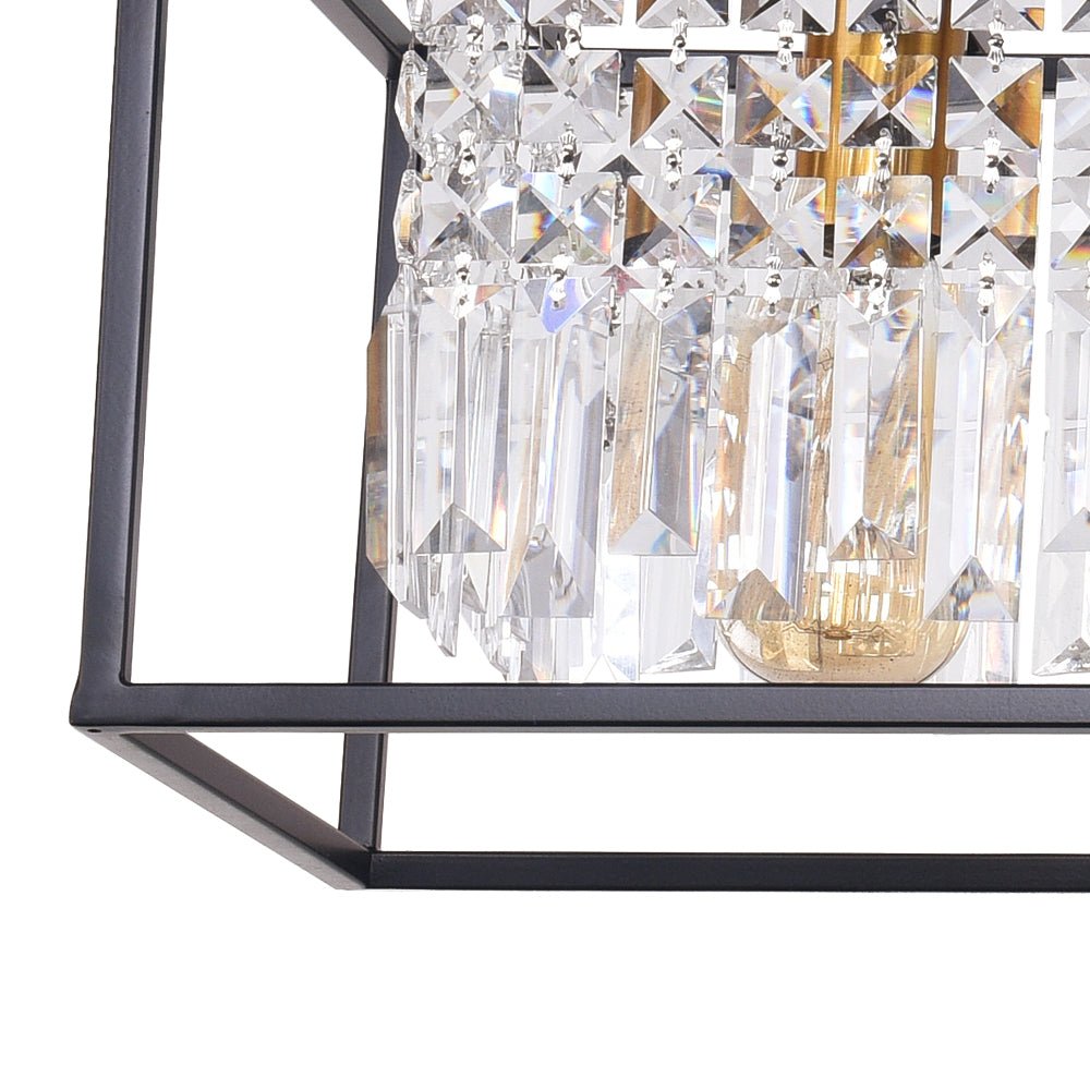Pendant Light Crystal Glass 90.0 cm Black 5 Light Kitchen Island Dining Table Rectangular Ceiling Hanging Fixture | Thomler
