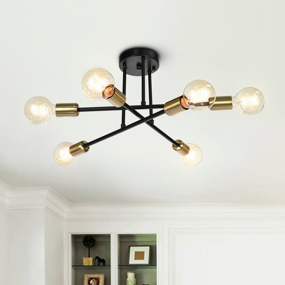 Ceiling Light Brass 60.0 cm Semi-Flush Low Ceiling 6-Point Indoor Lighting Fixture | Thomler