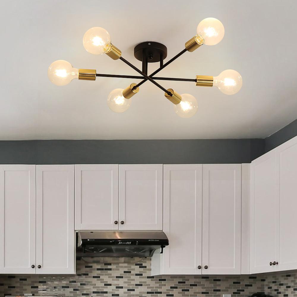 Ceiling Light Brass 60.0 cm Semi-Flush Low Ceiling 6-Point Indoor Lighting Fixture | Thomler